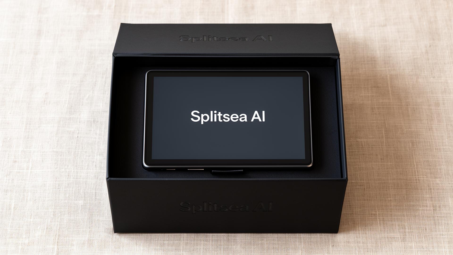 A Splitsea AI screen lifted from its premium presentation box